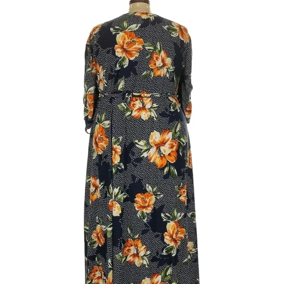 NWT Kiyonna Dress Meadow Dream Style Navy/Orange Floral 4x Maxi Wrap Dress Rare - Picture 6 of 7